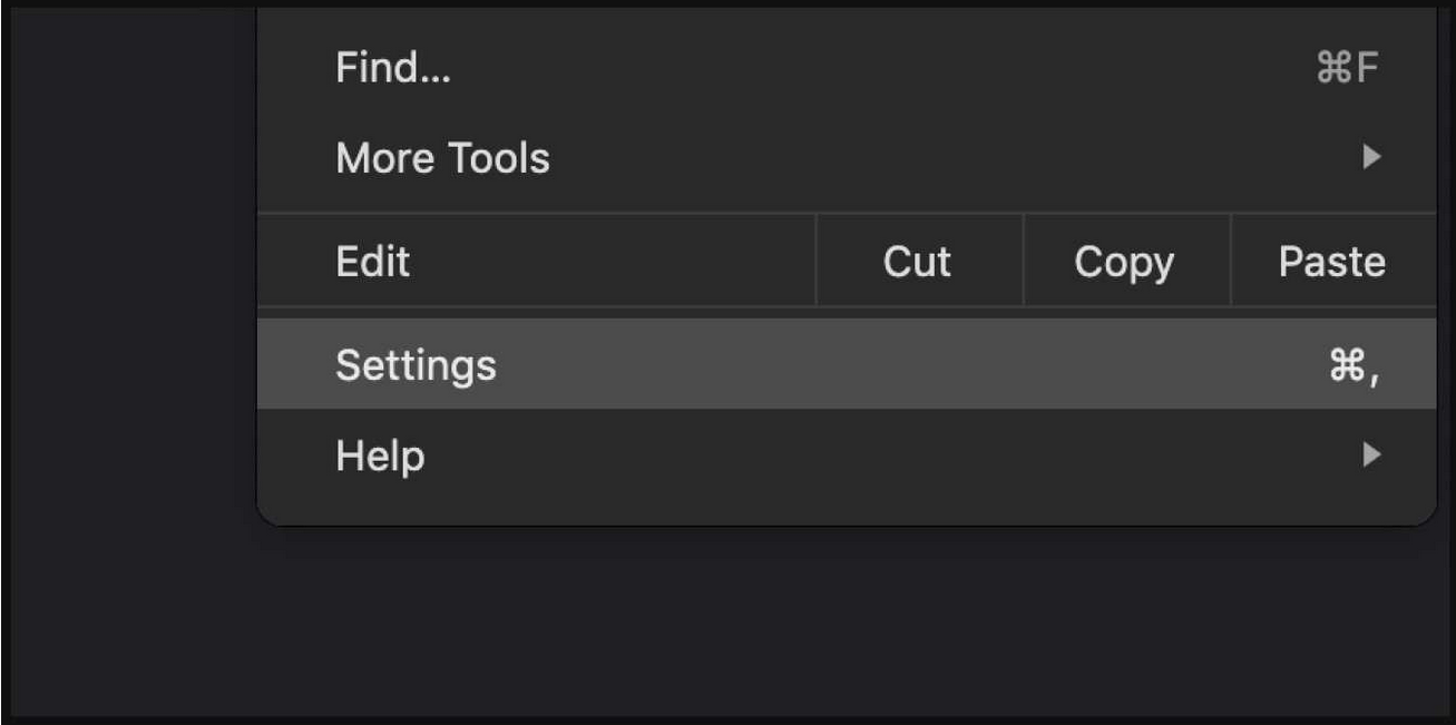 Screenshot showing the Settings selection in the Chrome drop down