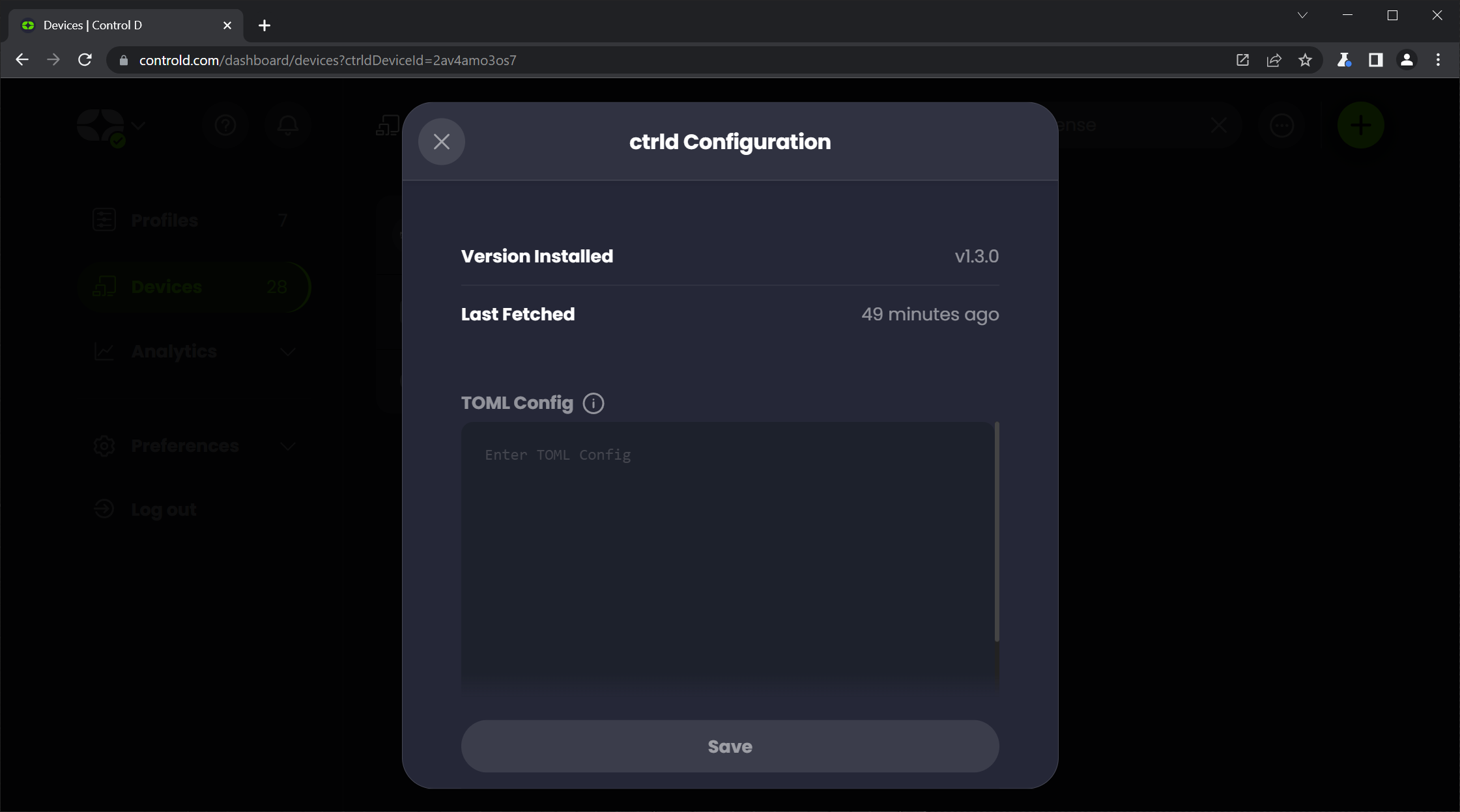 Screenshot of ctrld Configuration screen for editing TOML Config