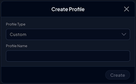 Create Profile popup in the new UI